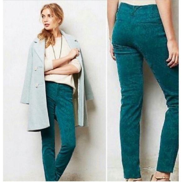 Cartonnier Pants - NWT Anthropologie Cartonnier Damask Velvet Charlie Ankle Pants in Turquoise 8P